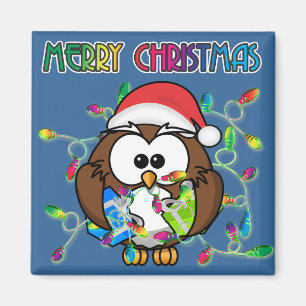 サンタフクロウ&クリスマスライト マグネット