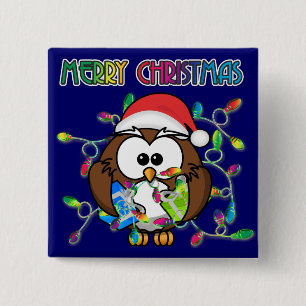 サンタフクロウ&クリスマスライト 缶バッジ
