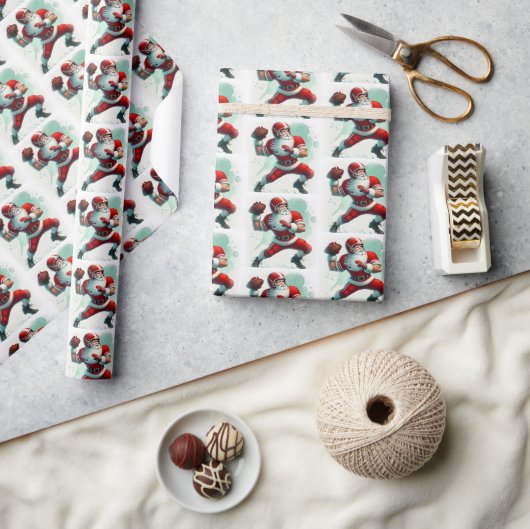 サンタフットボール選手のクリスマス ラッピングペーパー (クラフト)