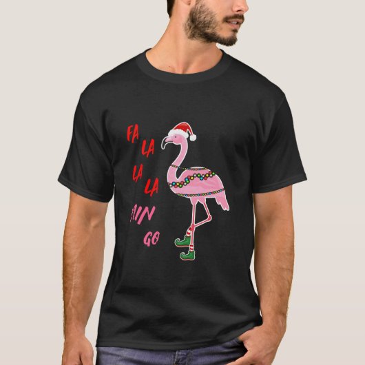 サンタフラミンゴおもしろいクリスマスクリスマス長袖T Tシャツ (正面)
