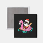 サンタフラミンゴおもしろいクリスマス7月の夏C マグネット (正面/裏面)