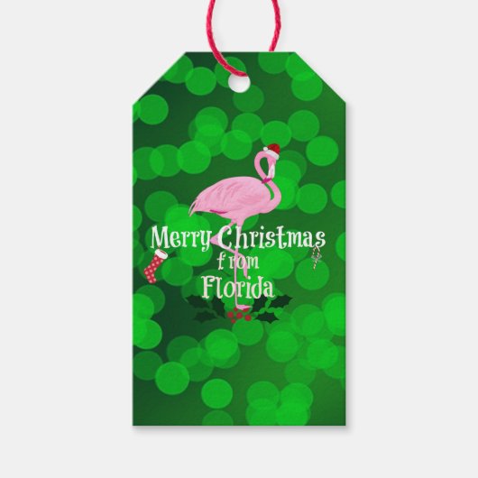 サンタフラミンゴのフロリダからのメリークリスマス ギフトタグ (正面)