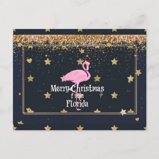 サンタフラミンゴのフロリダからのメリークリスマス ポストカード (正面)