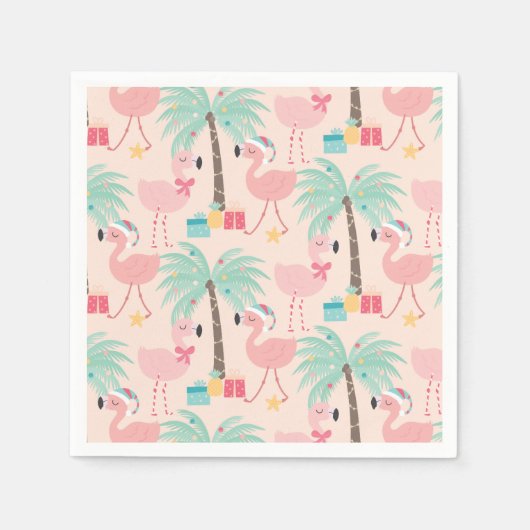 サンタフラミンゴの – おもしろいピンク熱帯クリスマス スタンダードカクテルナプキン (正面)