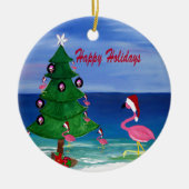 サンタフラミンゴクリスマスツリーをトリム セラミックオーナメント (正面)