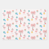 サンタフラミンゴパターンおもしろいピンク熱帯クリスマス ラッピングペーパーシート (正面)