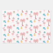 サンタフラミンゴパターンおもしろいピンク熱帯クリスマス ラッピングペーパーシート (正面)