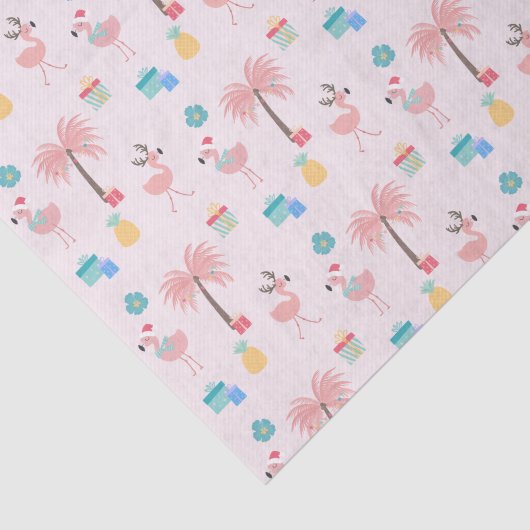 サンタフラミンゴパターンおもしろいピンク熱帯クリスマス 薄葉紙 (詳細)