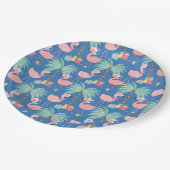 サンタフラミンゴ – Santa Flamingo's -おもしろいブルー熱帯クリスマス ペーパープレート (アングル)