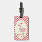 サンタフラミンゴwピンクキャンディーケーンストライプクリスマス ラゲッジタグ (正面縦)