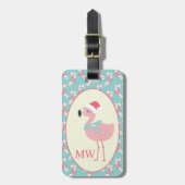 サンタフラミンゴwピンクキャンディーケーンパターンクリスマス ラゲッジタグ (正面縦)