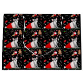 サンタフランスのの帽子のパターンでブルドッグの子犬 ラージペーパーバッグ (正面)