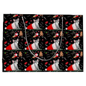 サンタフランスのの帽子のパターンでブルドッグの子犬 ラージペーパーバッグ (裏面)