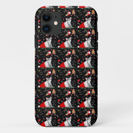 サンタフランスのの帽子のパターンでブルドッグの子犬 iPhone 11 ケース