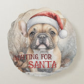 サンタフランスのクリスマスを待っているブルドッグ ラウンドクッション (裏面)