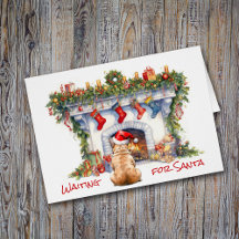 サンタフランスのクリスマス暖炉を待つブルドッグ