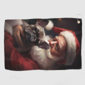 サンタフランスのクロースとブルドッグフェスティバルクリスマス ゴルフタオル (横)
