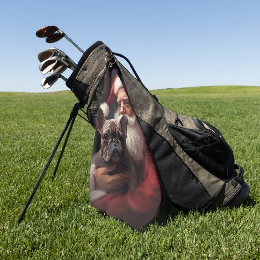 サンタフランスのクロースとブルドッグフェスティバルクリスマス ゴルフタオル (グリーン)