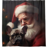 サンタフランスのクロースとブルドッグフェスティバルクリスマス シャワーカーテン (正面)