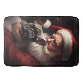 サンタフランスのクロースとブルドッグフェスティバルクリスマス バスマット (正面)