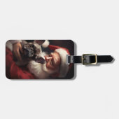 サンタフランスのクロースとブルドッグフェスティバルクリスマス ラゲッジタグ (正面横)