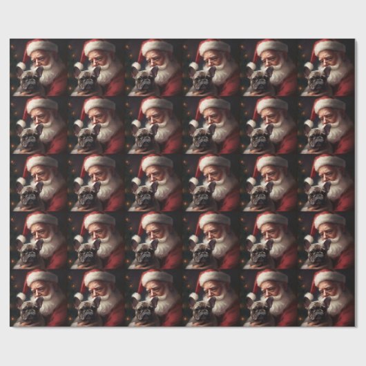 サンタフランスのクロースとブルドッグフェスティバルクリスマス ラッピングペーパー (フラット)