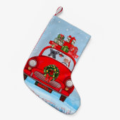 サンタフランスのクロースと車にブルドッグ スモールクリスマスストッキング (正面 (吊り時))