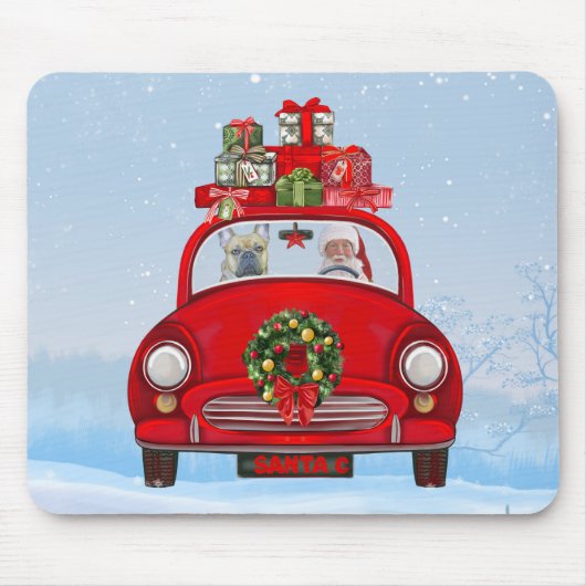 サンタフランスのクロースと車にブルドッグ マウスパッド (正面)
