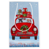 サンタフランスのクロースと車にブルドッグ ミディアムペーパーバッグ (正面)