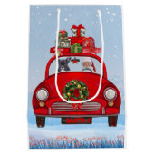 サンタフランスのクロースと車にブルドッグ ミディアムペーパーバッグ (裏面)