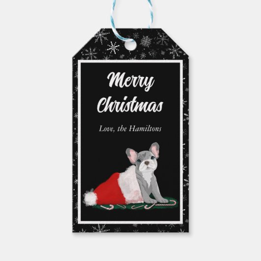 サンタフランスのズ・ハットでブルドッグ・パピー ギフトタグ (正面)