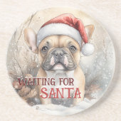 サンタフランスのドッグの水色を待っているブルドッグ コースター (正面)