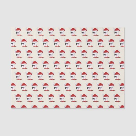 サンタフランスのハットでかわいいブルドッグ – クリスマス 薄葉紙 (正面)