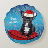 サンタフランスのハットクリスマスでブルドッグパピー ラウンドクッション (裏面)