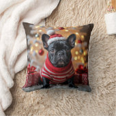 サンタフランスのハット付きクリスマスブルドッグ クッション (ブランケット)