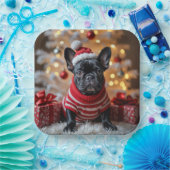 サンタフランスのハット付きクリスマスブルドッグ ペーパープレート (パーティー)