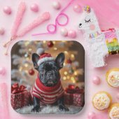 サンタフランスのハット付きクリスマスブルドッグ ペーパープレート (パーティー)