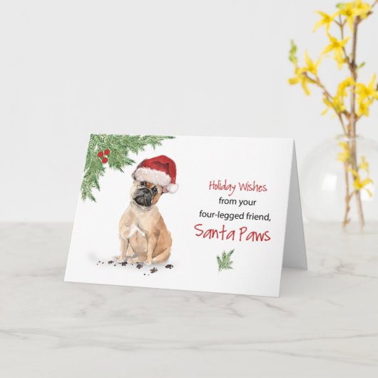 サンタフランスのーの犬からブルドッグ・クリスマおもしろいス カード (黄色い花)