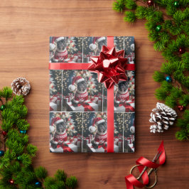 サンタフランスのー帽をかぶったブルドッグ ラッピングペーパー