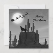 サンタフルムーンウルフ砂漠の南西クリスマス シーズンカード (正面)