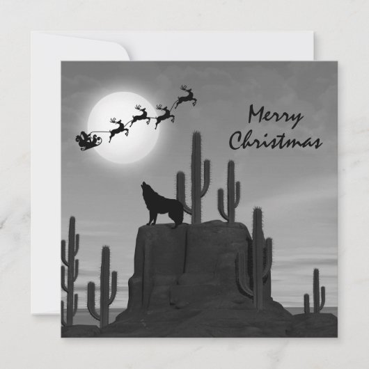 サンタフルムーンウルフ砂漠の南西クリスマス シーズンカード (正面)
