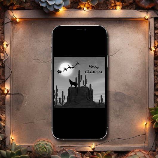 サンタフルムーンウルフ砂漠の南西クリスマス シーズンカード
