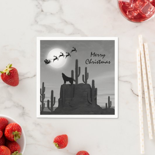 サンタフルムーンウルフ砂漠の南西クリスマス スタンダードカクテルナプキン (インサイチュ)