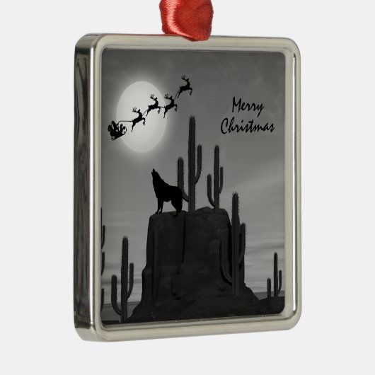 サンタフルムーンウルフ砂漠の南西クリスマス メタルオーナメント (右)