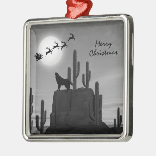 サンタフルムーンウルフ砂漠の南西クリスマス メタルオーナメント (左)