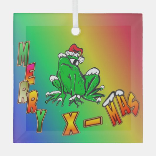 サンタフロッグメリークリスマスガラスオーナメント ガラスオーナメント (正面)