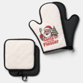 サンタフロッサーお気に入りのクリスマス歯科歯科医 鍋つかみ&鍋敷きセット (正面/裏面)