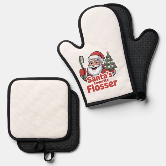サンタフロッサーお気に入りのクリスマス歯科歯科医 鍋つかみ&鍋敷きセット (正面/裏面)