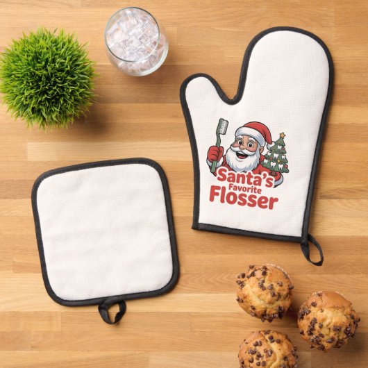 サンタフロッサーお気に入りのクリスマス歯科歯科医 鍋つかみ&鍋敷きセット (トップダウン)