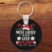 サンタフ遊ァミリのクリスマスでゴルフをする可能性が最も高い キーホルダー (正面)